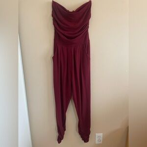 Burgundy strapless jumpsuit